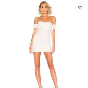LPA Fitted Lace Up Mini Dress in Ivory